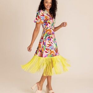 Alden Adair Louisa Multicolor Midi Dress with Fringe NEW with tags